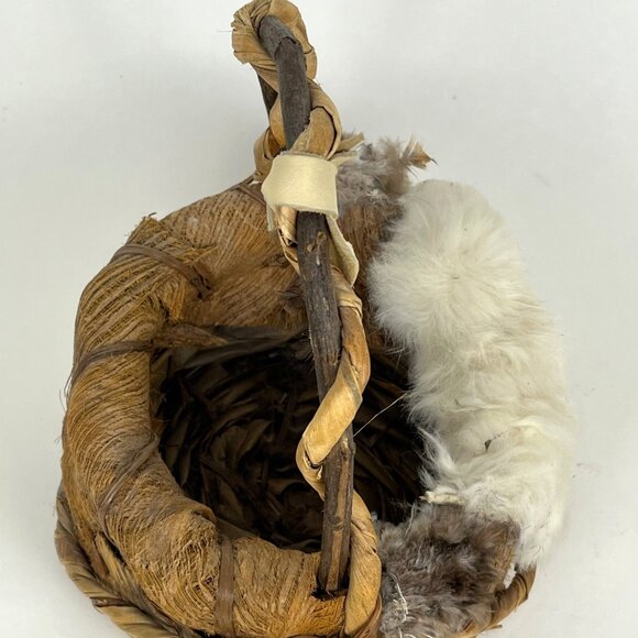 Native American Sioux Dream Gathering Handled Basket Woven Fur Feathers - Picture 8 of 10